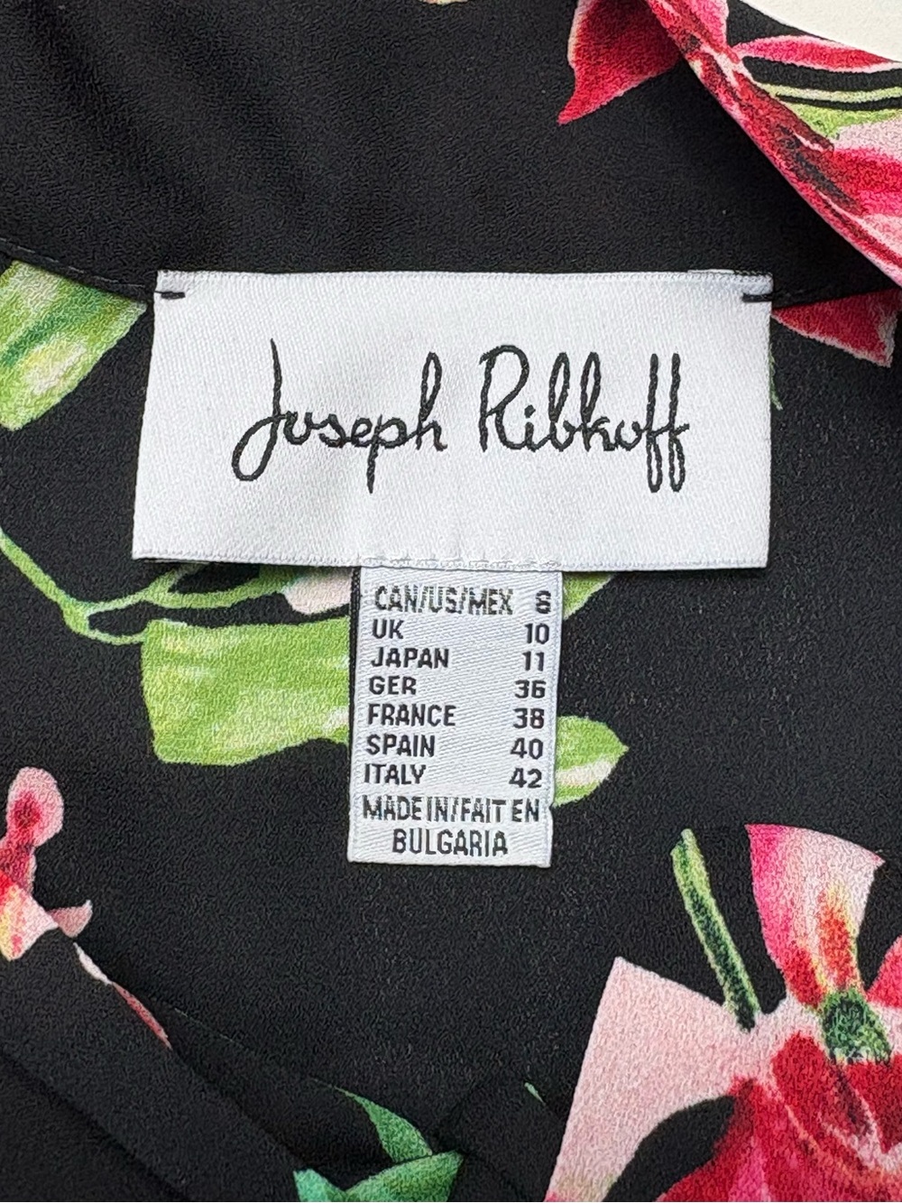 Joseph Ribkoff Mixed Media Floral Polka Dot Ruffle Tie Neck Blouse Size 8 - Picture 10 of 14